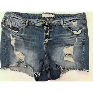 Torrid Women's‎ Shorts Distressed Cut Off Denim Button Fly Jeans Blue Sz. 24